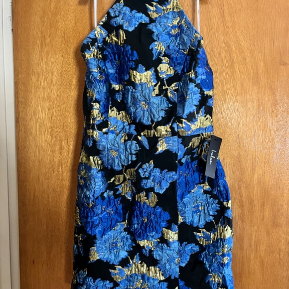 Lulu’s Extraordinary Impression Black Floral Jacquard Halter Mini Dress - Picture 2 of 3